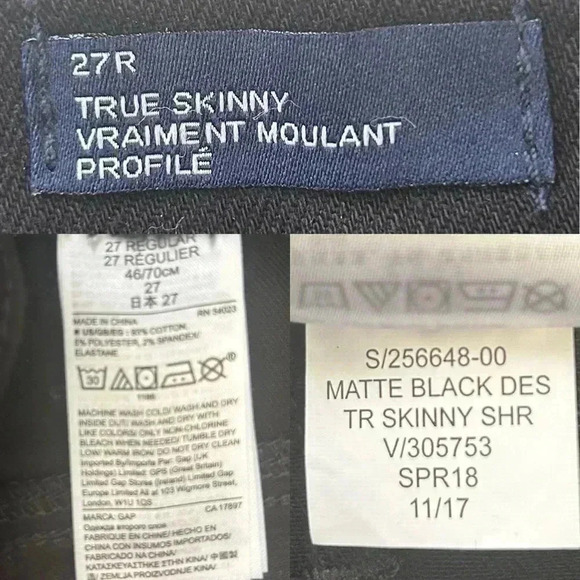 GAP True Skinny Jeans High Rise Split Hem Front Ankle Slit Cropped Black Size 27 - Picture 10 of 16